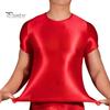 Men T-shirt Thin High Elasticity Round Neck Short Sleeves Slim Fit Good Breathability See-through Glossy Surface Top