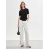 ELLE Women's Black Mulberry Silk Blend Irregular Pleated Short Sleeve T-shirt