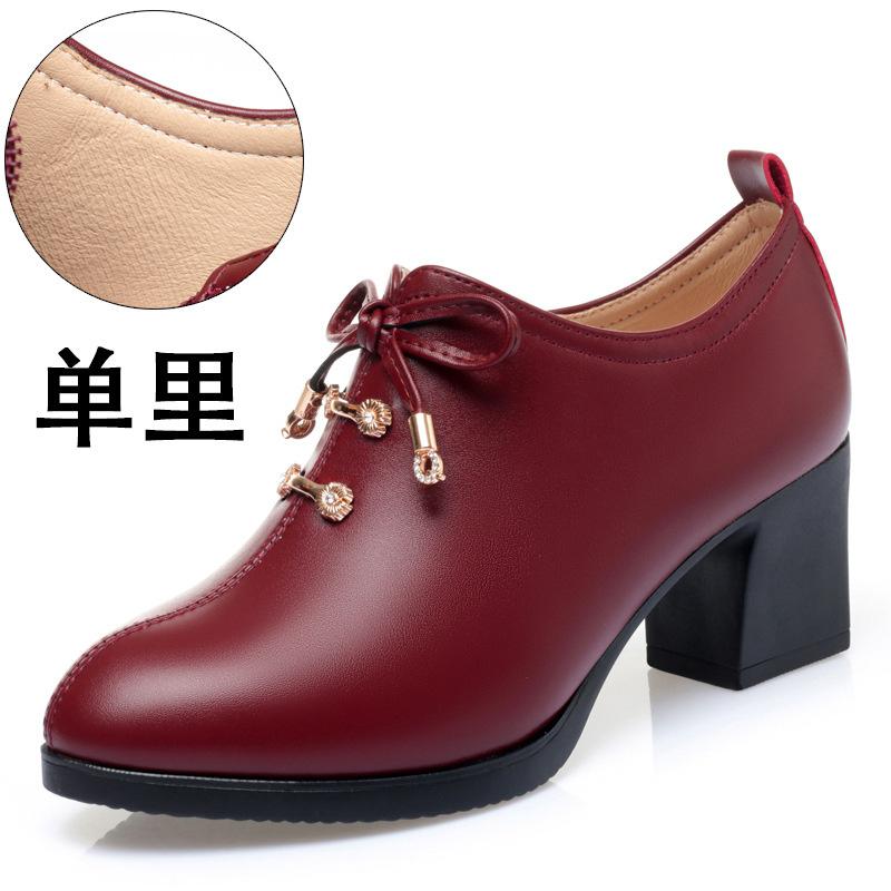Women Spring Autumn New Fashion Lace Soft Leather Platform Pumps Korean Style Casual Waterproof Pointed Toe Single Shoes