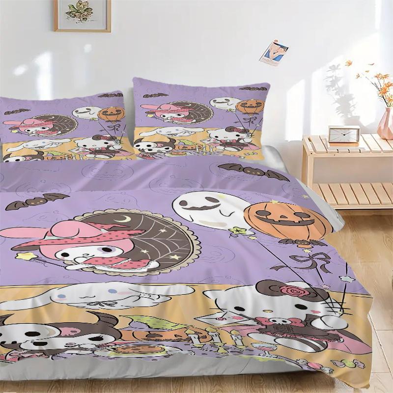 3pcs Halloween Themed My Melody Hello Kitty Quilt Set - Soft and Comfortable Bedroom, Guest Room and Dorm Decor Bedding Set 1 Quilt Cover + 135x200cm