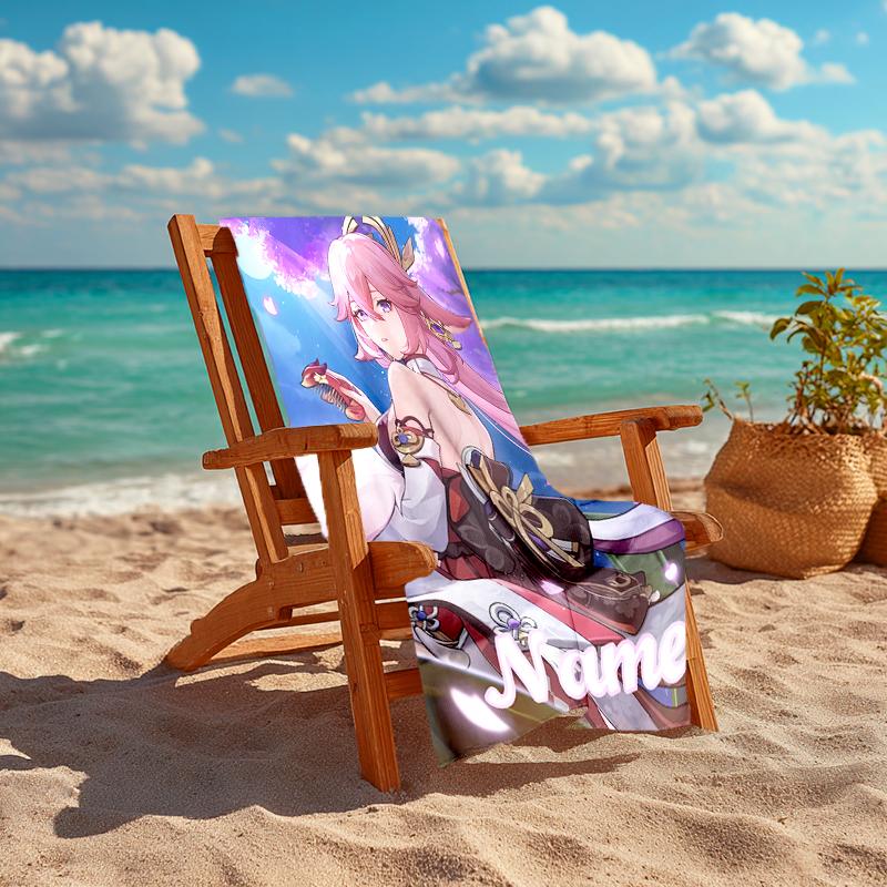 Personalized customized proof beach towel with Genshin Impact characters pattern - soft, absorbent,quick-drying,perfect swimming,camping&bathing
