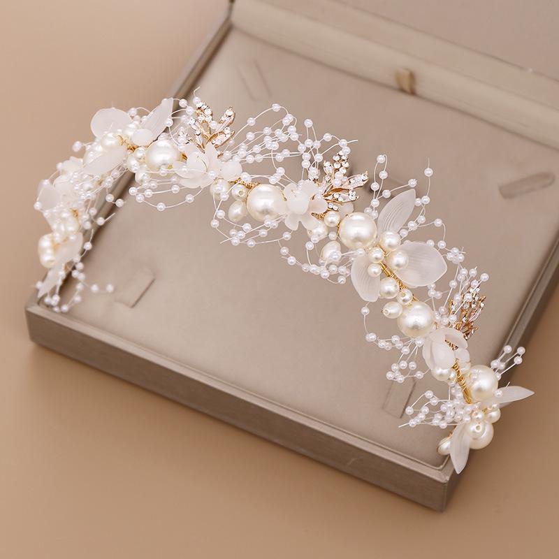 Pearl Flower Headband Bridal Headdress Wedding Crown Fashion The Wreath Bracelet Band Tiaras Crystal Headpiece Hair Jewelrys