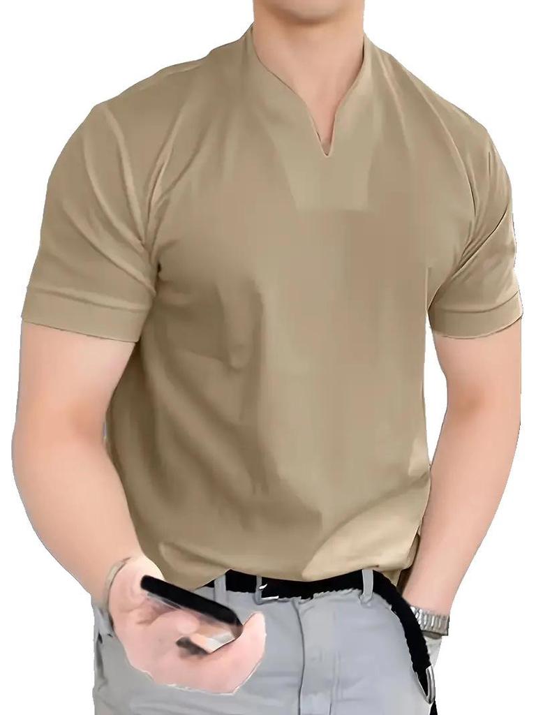 2023 Men's Summer Muscle Fit Elastic Cotton V-Neck T-Shirt - European Size