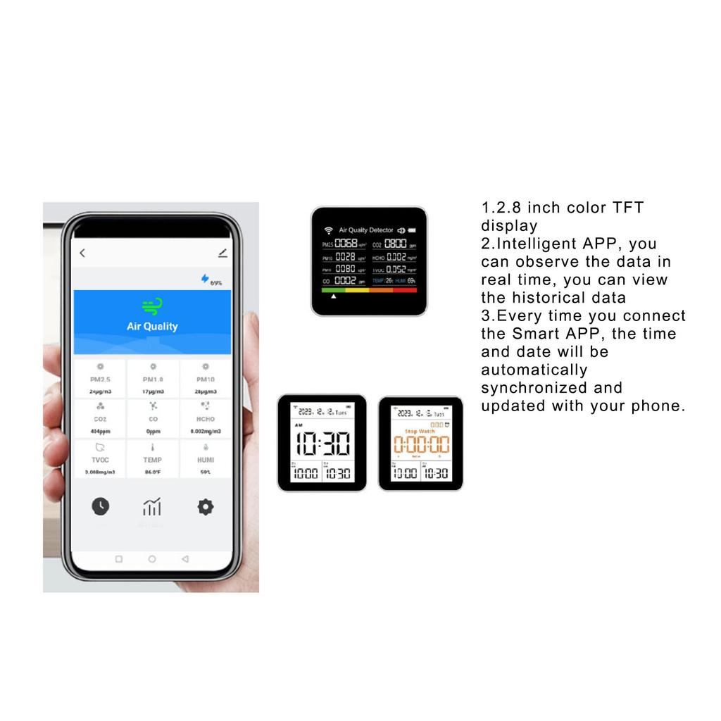 Air Quality Detector Portable PM2.5 Air Quality Tester for Tuya Indoor Air Quality Meter Auto Switching High Accuracy for Home