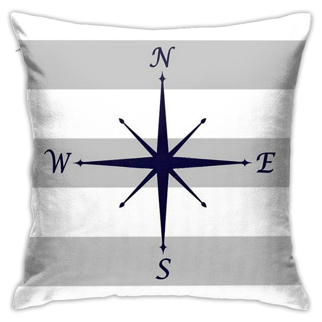 Nautical Compass Pillowcase Striped Cushion Cover Navy Blue Wind Rose Decor Coastal Throw Pillow for Living Room Bedroom