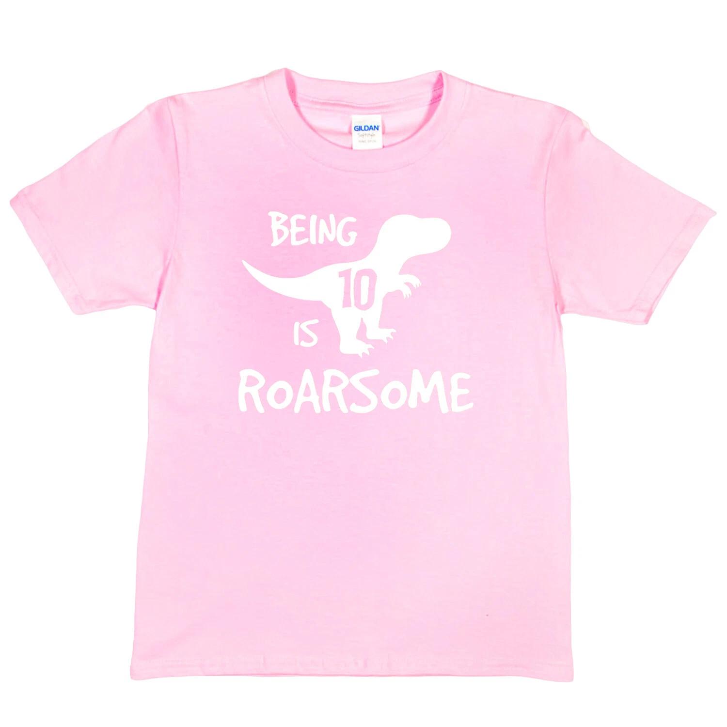 Kids T-shirt Dinosaur Roarsome Age 10 Happy 10th Birthday Funny Present Gift S