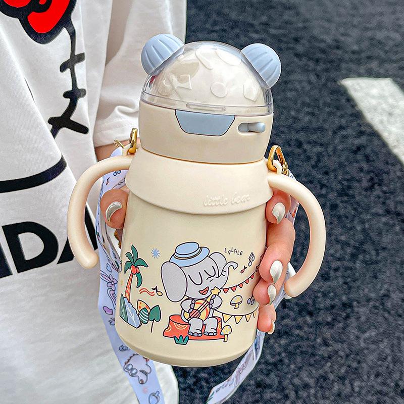Straw Thermos Cup Children's Water Cup Special Cute Cup for School Girls High Value Kettle Portable Baby Bottle