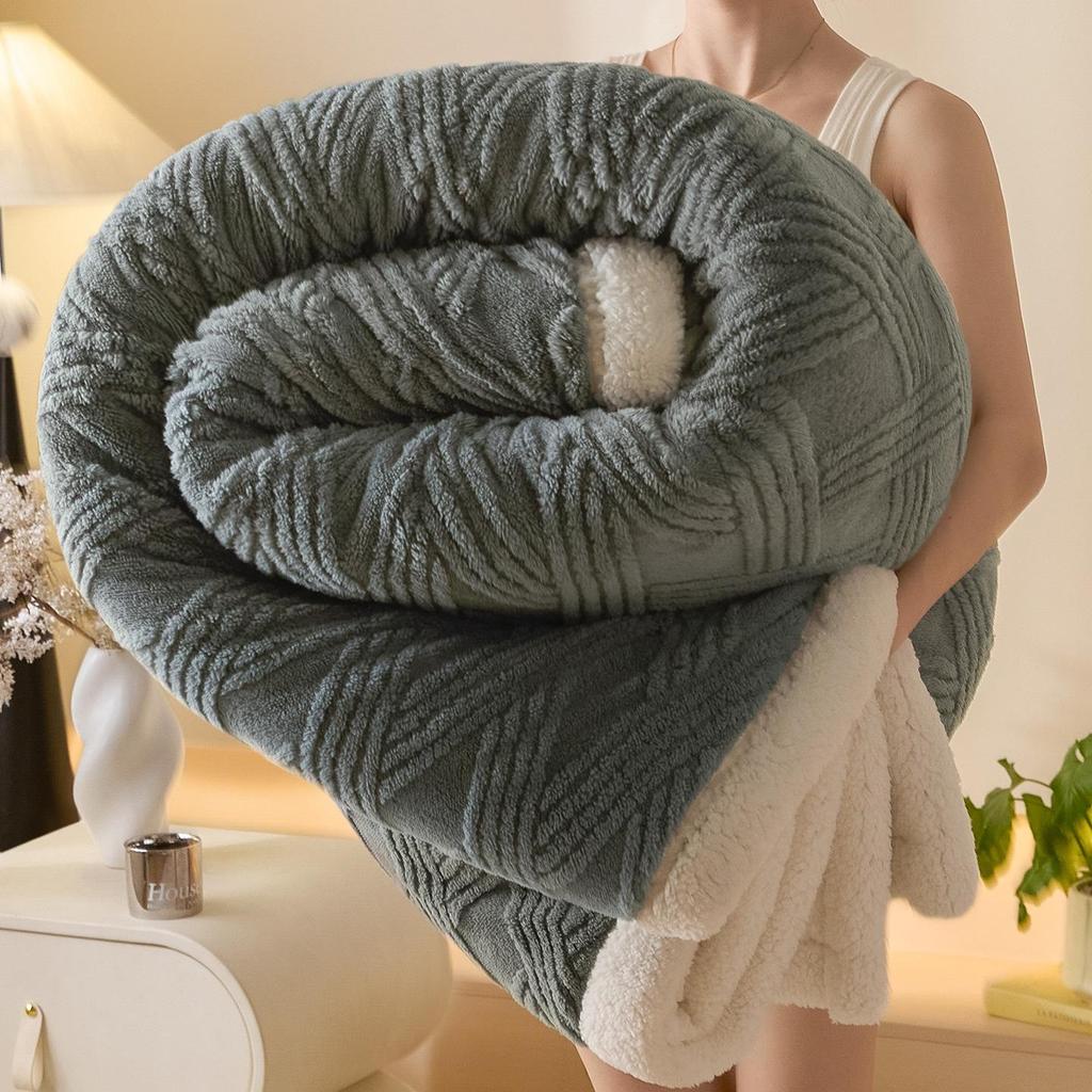 Gemütliche doppellagige Flanell- und Lammwoll-Decke für den Winter - Ideal für Sofa, Nickerchen oder Klimaanlagen-Nutzung