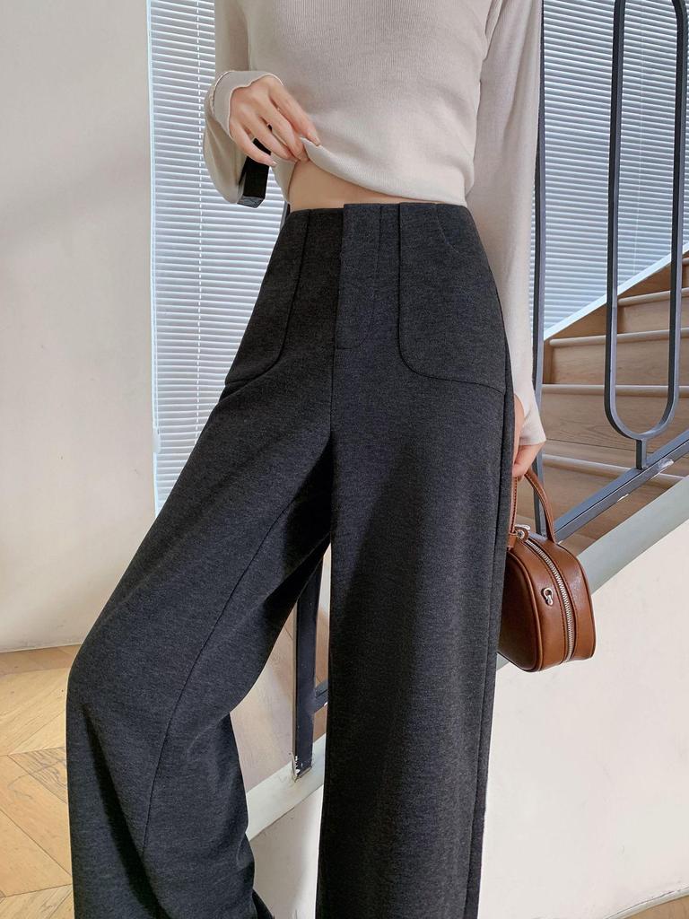 Ai Xuan Grey Acetate Wool Straight Leg Trousers - 2025 Autumn/Winter Women's High-End Narrow Leg Casual Pants