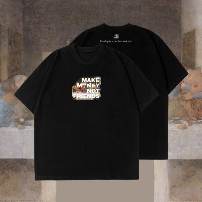 The Last Supper Logo American Pure Cotton Short-sleeved T-shirt with Italian Print, Loose and Casual MMNF