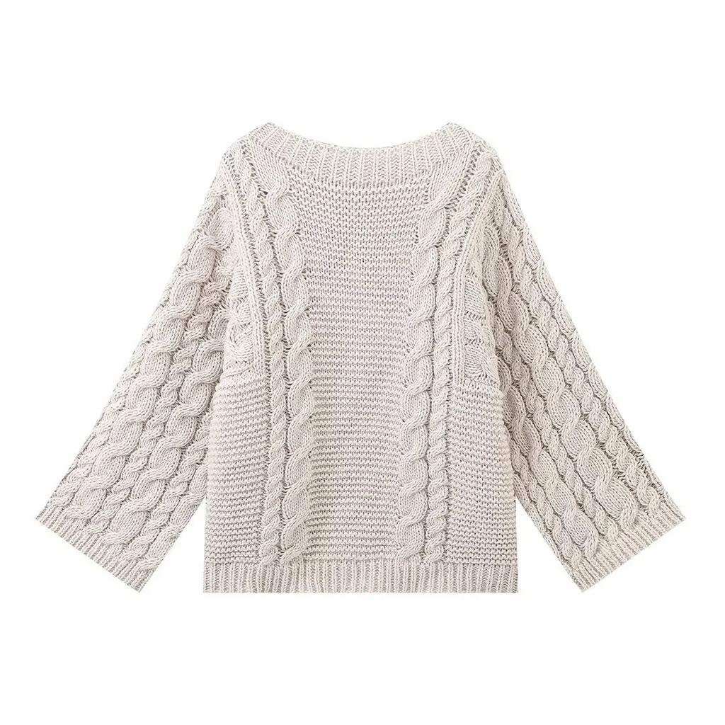 Women's Thick Line Big Twist Knitted Loose Sweater Pullover Fashion Casual Crochet Round Neck Sweaters Solid Color New Knitwear