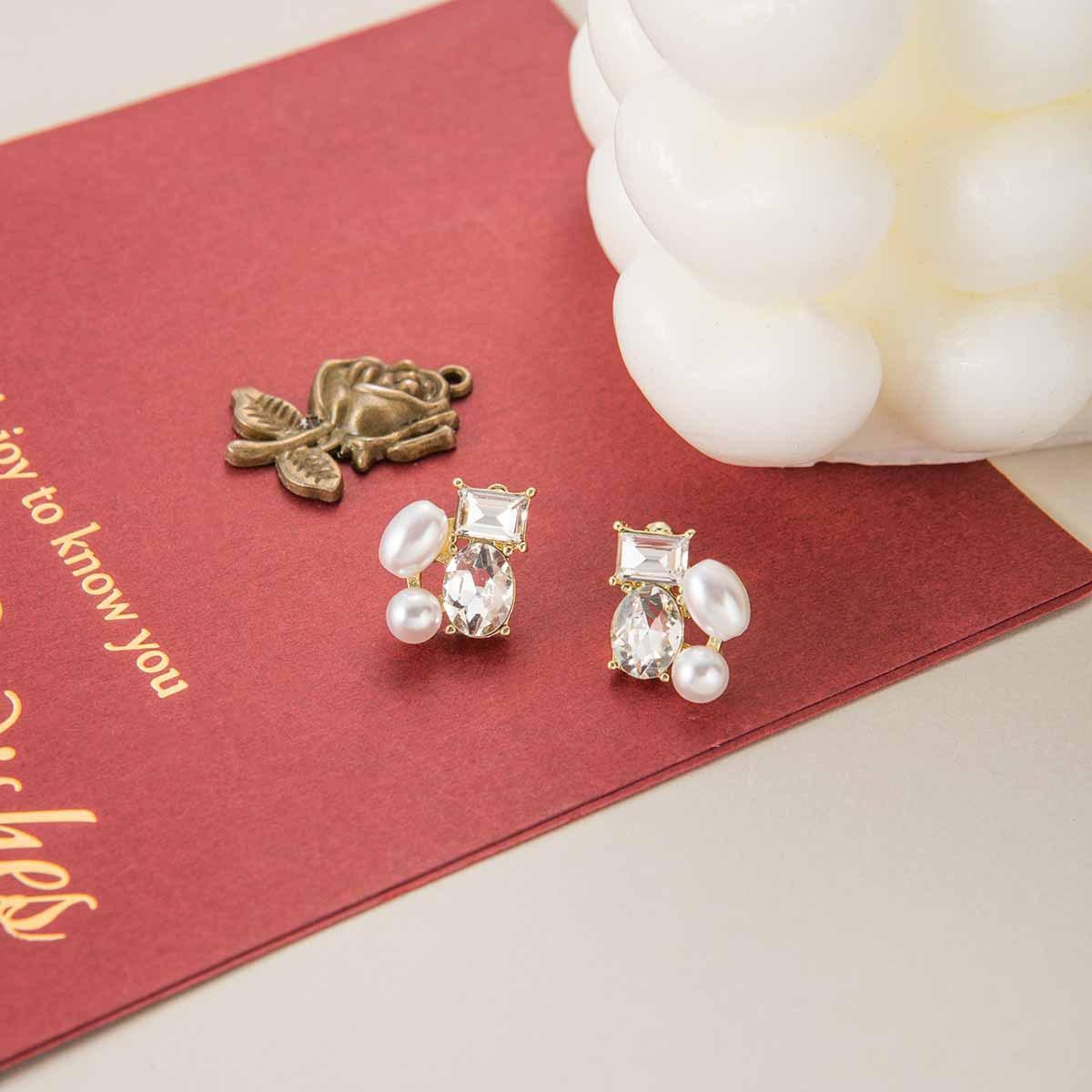 

Light Luxury High-End Stud Earrings Women S Flash Diamonds Irregular Pearl Earrings Temperament French Romantic Fashion Earrings
