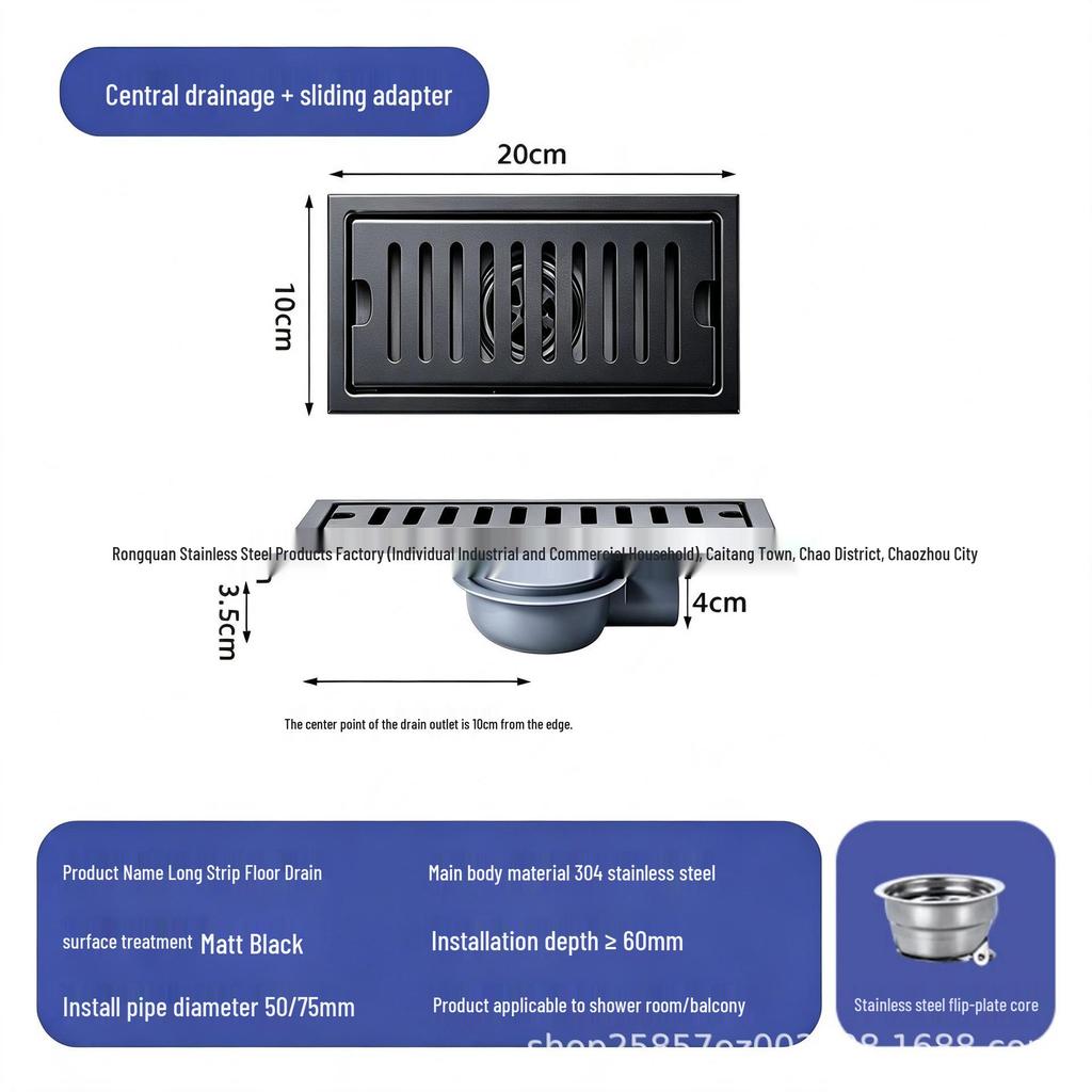 304 Stainless Steel Anti-odor Rectangular Floor Drain for Bathroom and Shower