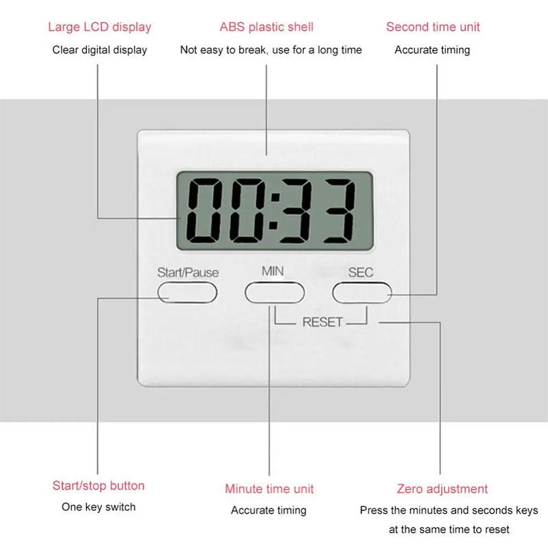 White Digital Kitchen Timer Cooking Timer LCD Digital Manual Countdown Mechanical Digital Kitchen Timer Magnetic Kitchen Gadgets