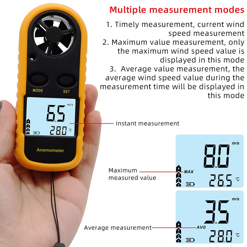 Portable Anemometer GM816 Thermometer Wind Speed Gauge Meter Mini Pocket Anemometer 30m/s LCD Digital Windmeter