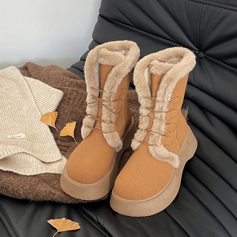 Women's Fur Mouth Soft Sole Winter Warm Fur One Snow Boots Padded Lined Ankle Boots Anti-slip Hiking Casual Sports Cotton Boots Martin Boots