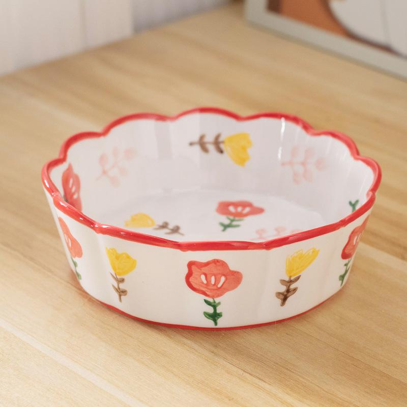 

1pc Cat Bowl Hand Colored Ceramic Large Mouth Pet Bowl for Neck Protection, Cat Food Bowl, Dog Bowl червоний