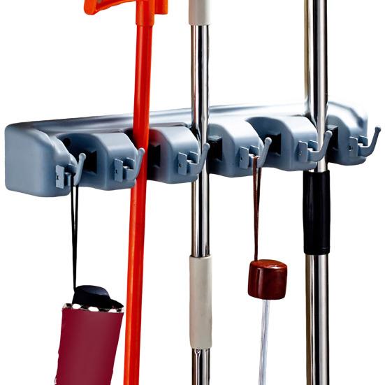 Wall Mounted Mop Clip Broom Holder Load-bearing Easy To Install 5 Slots Strong Heavy Duty
