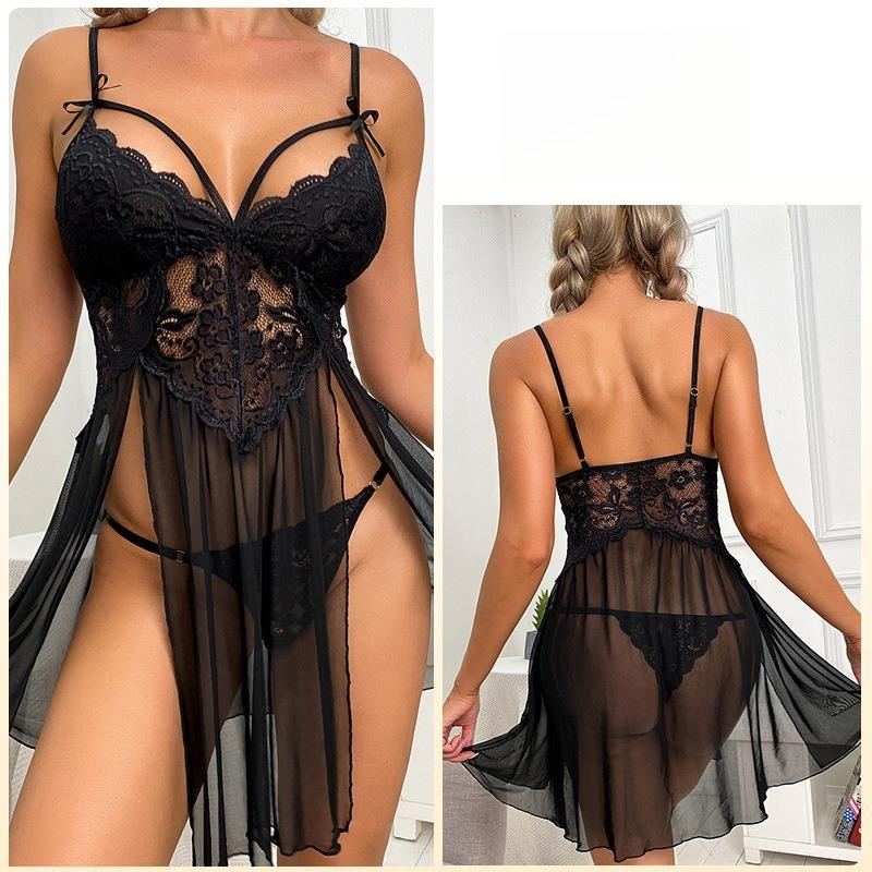 Sexy Mesh Sheer Lingerie Pajamas Lace Embroidery Cami Nightgown Women's Comfortable Loungewear 311 Breathable Feminine Sleepwear with Delicate Details