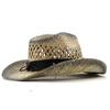 Hollow Strooien Cowboyhoed - Westelijke Strandzonhoed voor Mannen & Vrouwen, Zomerse Jazzfeestpet in 3 Kleuren
