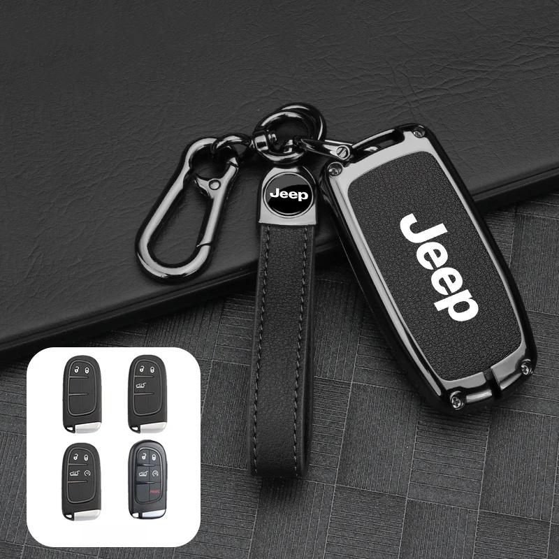 Anti-Drop Zinc Alloy Leather Car Key Case Cover for Jeep Compass Renegade Wrangler JK Auto Smart Key Fob Protector Accessories