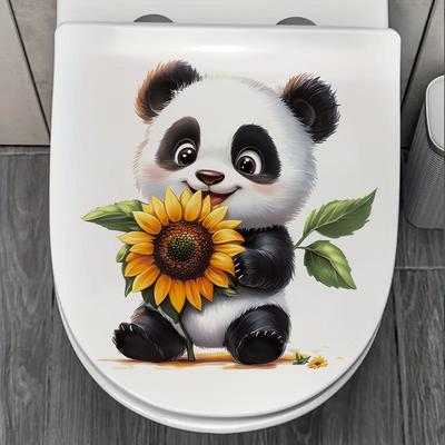 Adesivo da Parete per WC Panda Cartone Animato Carino Girasole Autoadesivo Impermeabile Rimovibile Decorazione Casa Bagno Arte