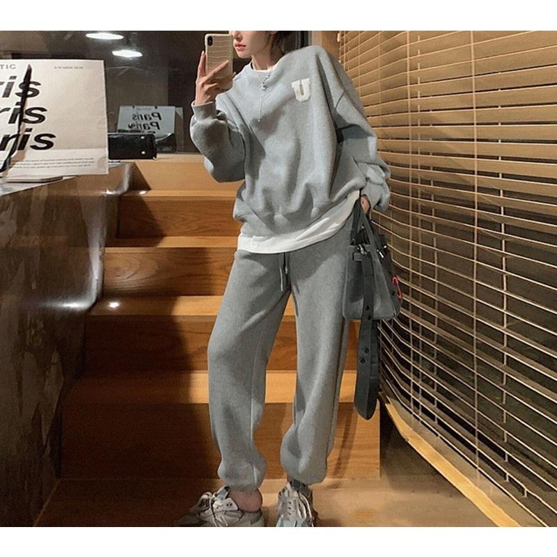 Casual Fashionable Sports Suit for Women Spring and Autumn Loose Temperament Sweatshirt and Trousers Two-piece Set