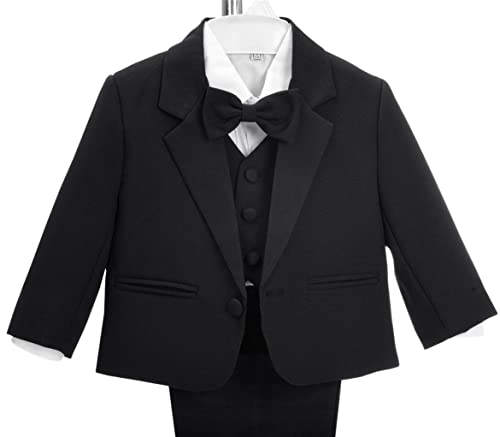 Dressy Daisy Boys' 5-Piece Formal Tuxedo Set, Tailless, for Weddings and Christenings, Baby Boys, 12 Months, Black