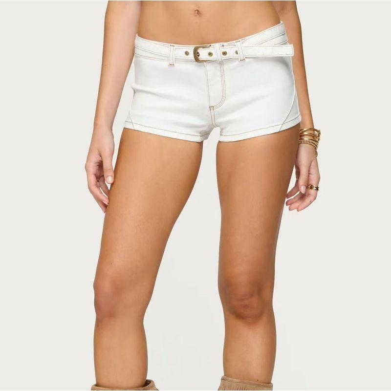 

Edikted American Retro Washed Distressed Low Waist Denim Super Short Shorts All-Match Fashion Fashion Suit Sweet Cool Female White shorts L