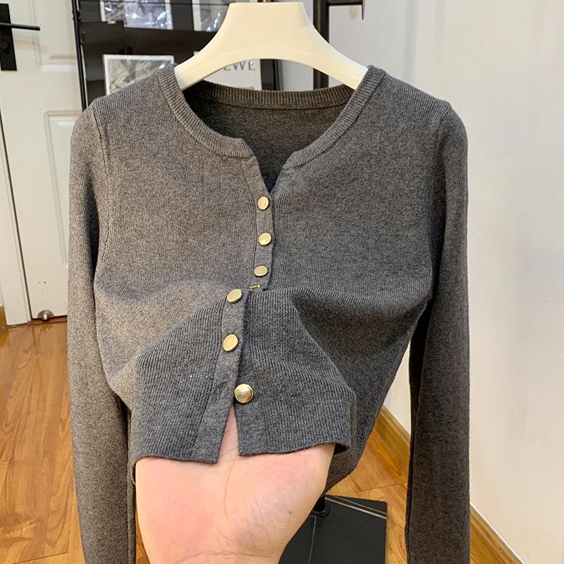 

Молочный кардиган крупной вязки женский топ с длинным рукавом одежда на осень и зиму новый нежный стиль тонкий свитер One Size серый