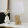 Poodle Lamp with White Linen Shade Cute Room Decor White Dog Table Lamp 17.7inch for Bedside Bedroom Home Living Room Decoration