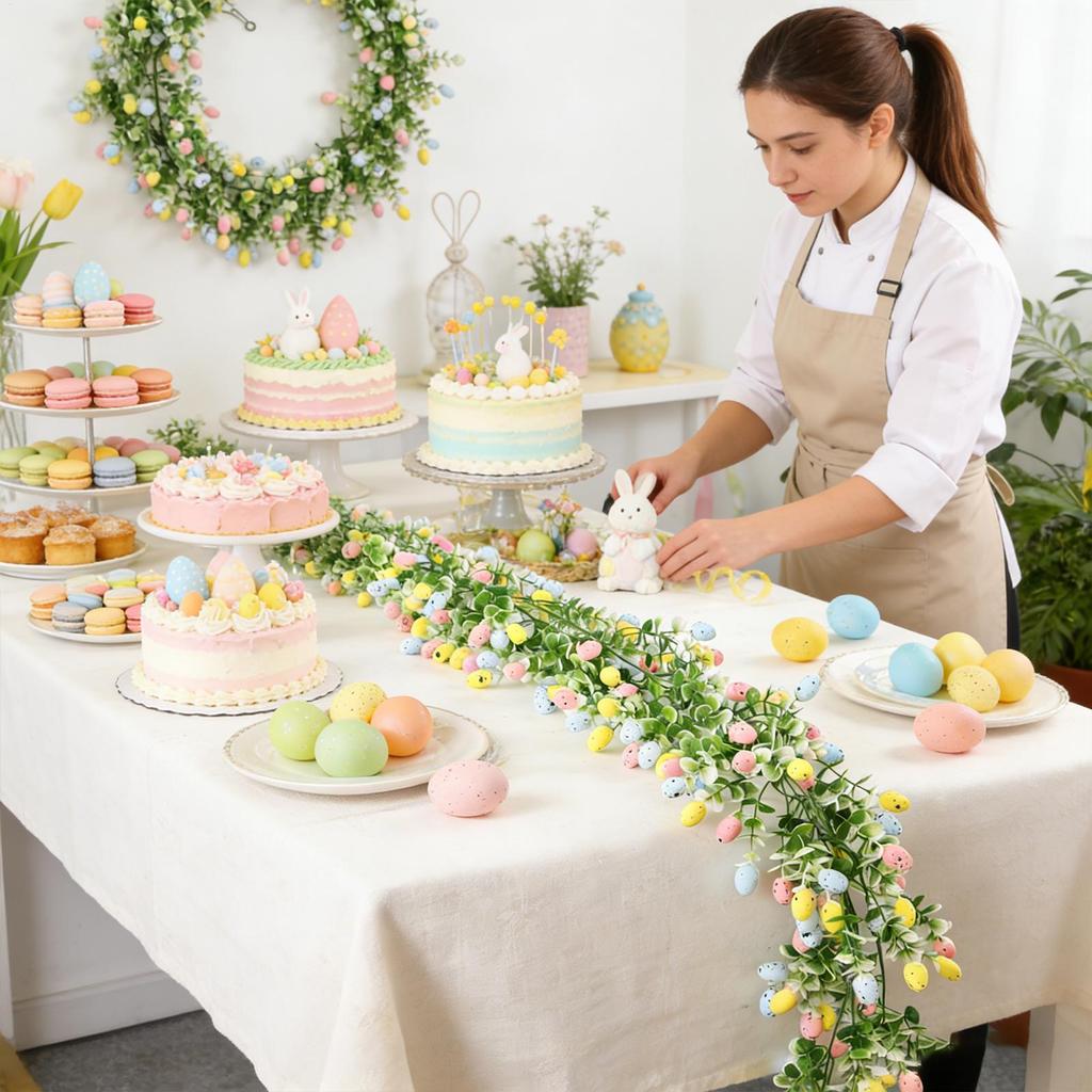 Easter Garland 2 Pieces Easter Artificial Egg Spring Garland Decoration Household Accent Ornament For Household Indoor Party Wall Fireplace