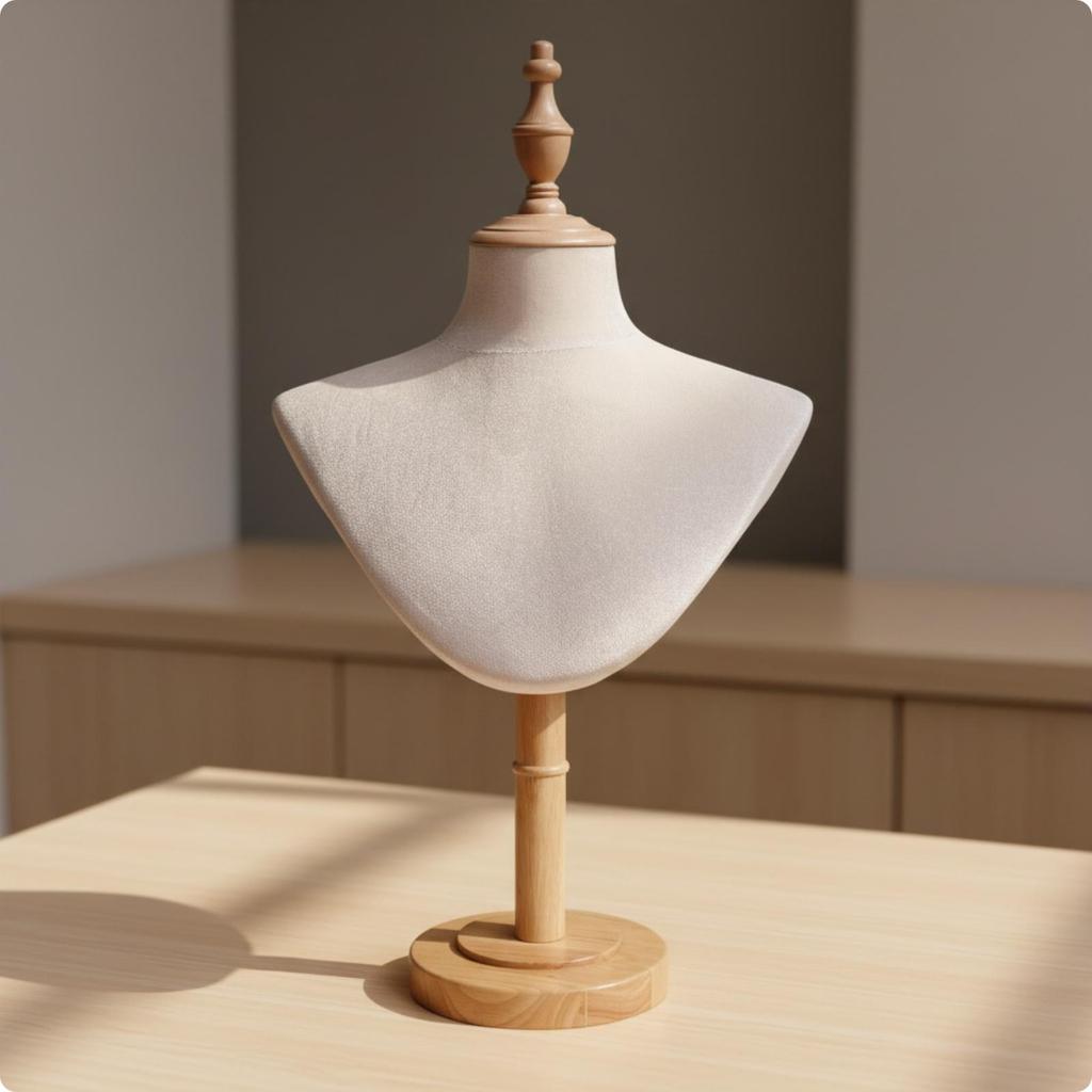 Freestanding Jewelry and Scarf Display Mannequin PinFriendly clothCovered Bust with Wooden