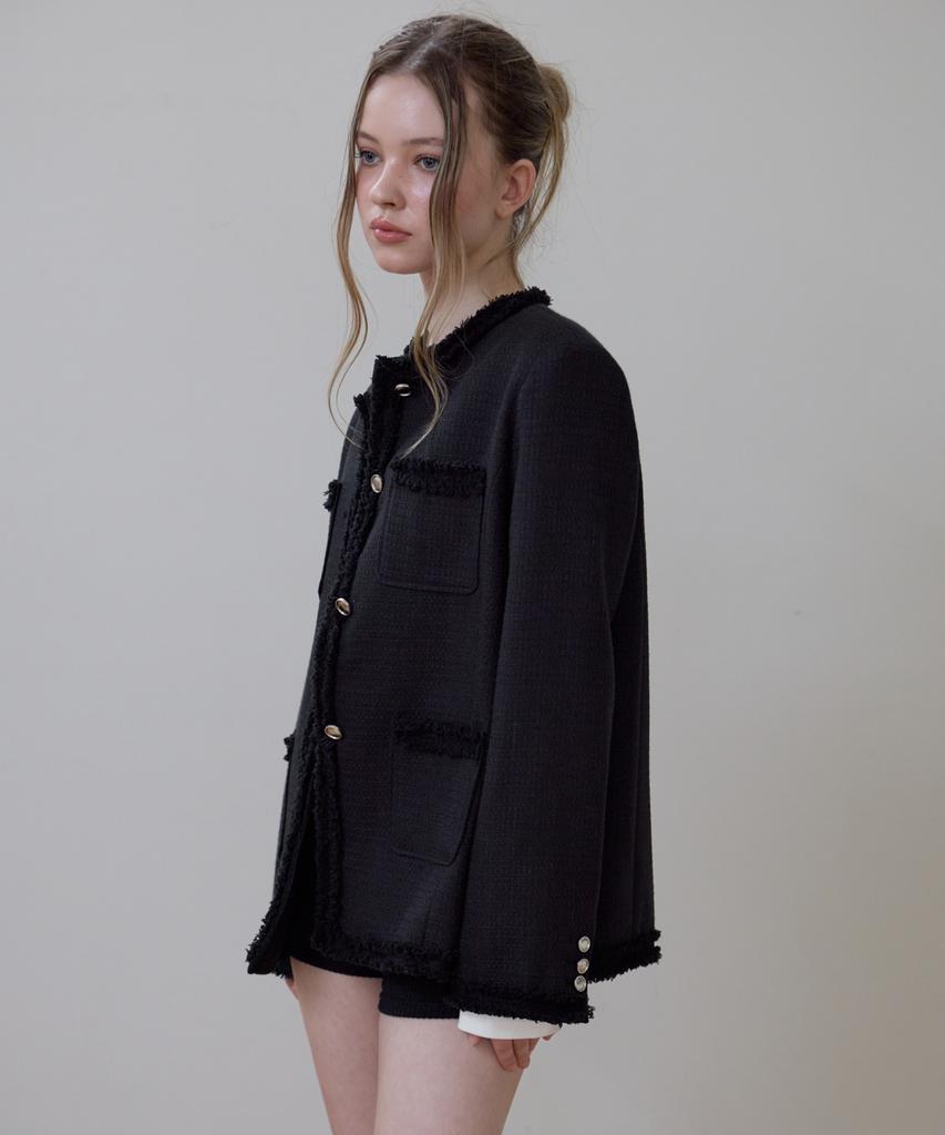 ROSEFRANTZ Fringe Pocket Tweed Jacket [Black]