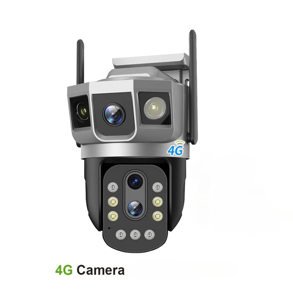 4G IP Camera with 4G Sim Card 12MP 6K Triple Screens Optical Zoom PTZ Motion Detect Color Night Vision Security Monitor EU Plug