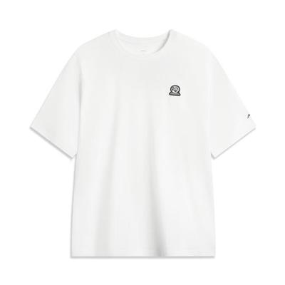 Li Ning CF Sports d'Extérieur Simple Polyvalent Col Rond Manches Courtes T-Shirt Homme Hauts Standard-Blanc ATSV177-8