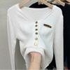 Fashion Plus Velvet Padded Sweater All Match Casual Knit Bottoming Shirt Women Autumn Winter Elegant Slim V-neck Tops
