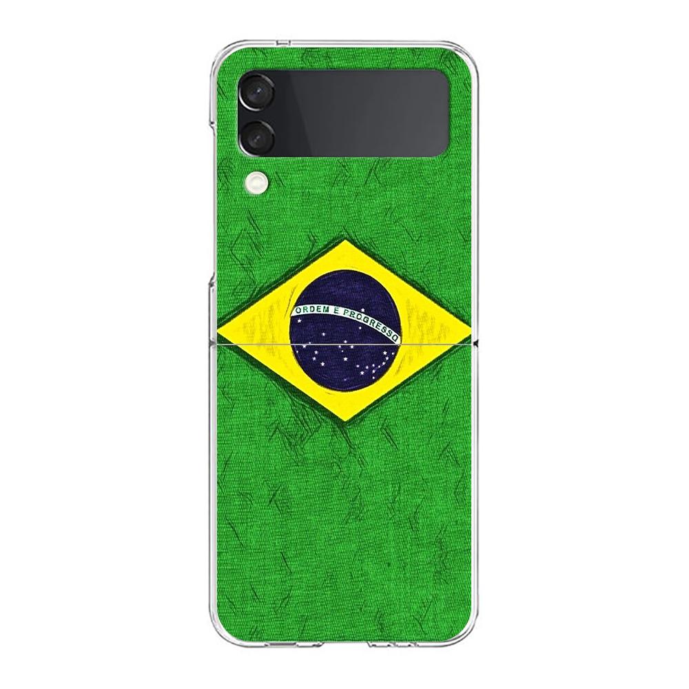 Transparent Phone Case For Samsung Galaxy Z Flip 3 4 5 6 7 Hard Folding PC Z Flip3 Flip4 Cover Large Brazil Flag