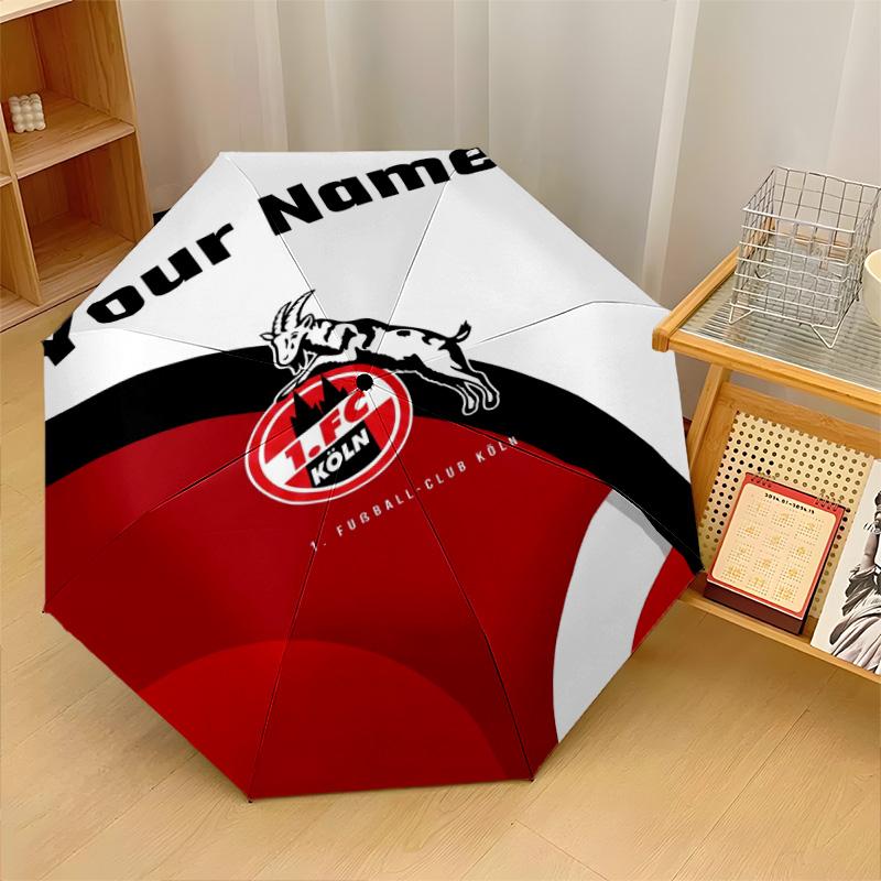 FC Köln Automatic 3‑Fold Umbrella 8‑Rib Windproof Folding Umbrella Sun Rain Protection For Outdoor Travel Daily Use