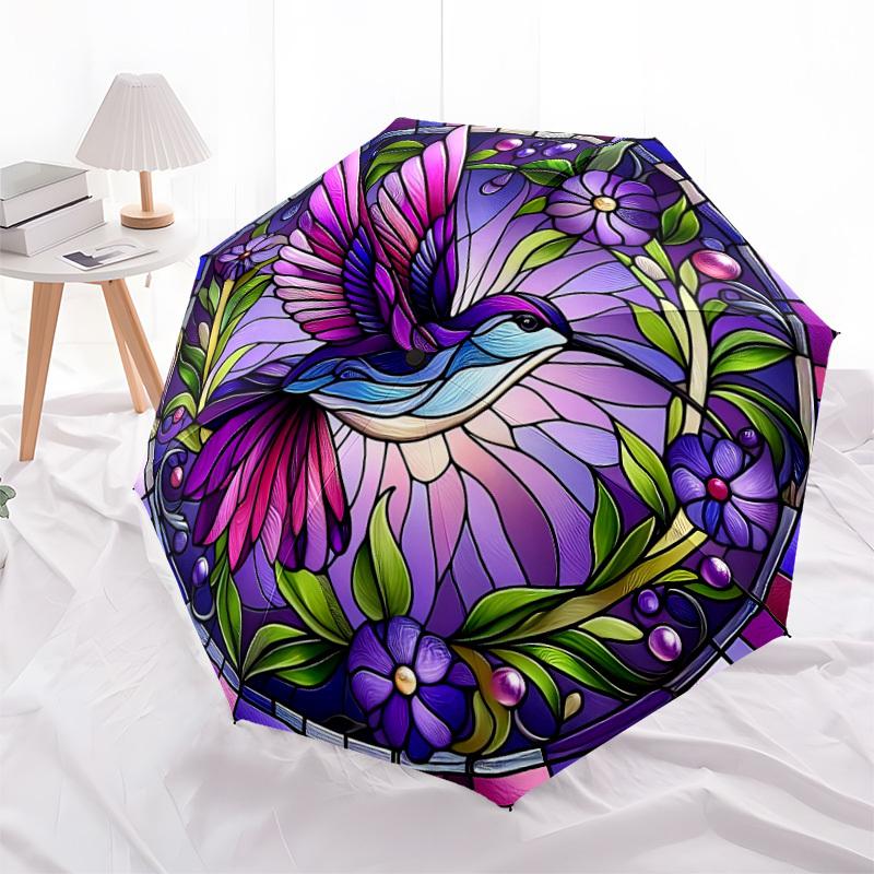1pc Hummingbird Garden Automatic Folding Umbrella - Compact 8-Rib Design, Durable Plastic & Iron, Lightweight for Outdoor Daily Use147