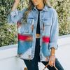Women Loose Casual Denim Jacket Female Jacket Long Sleeve Black Trim Coat With Pockets