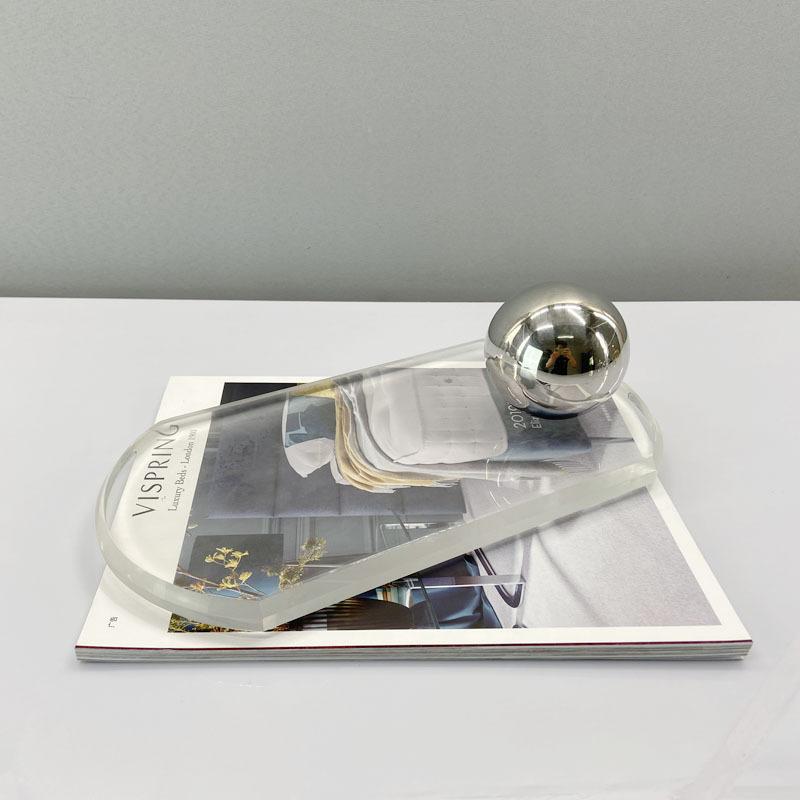 Modern Metal Disc Ornaments Oval Crystal Tray Wine Cabinet Restaurant Furnishings Chinese Model Room Soft Decorations