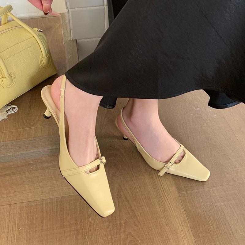 Fashion Female Shallow Footwear Slip On Pumps Women Heeled Shoes Fashion Medium Heels Shoes For Ladies 2025 New Summer Spring