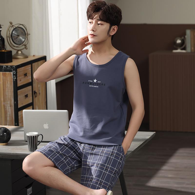 Mens Modal Cool Pajamas Set Summer Round Collar Shorts Modal Nightwear Fashion Gentleman Elegant Sleepwear