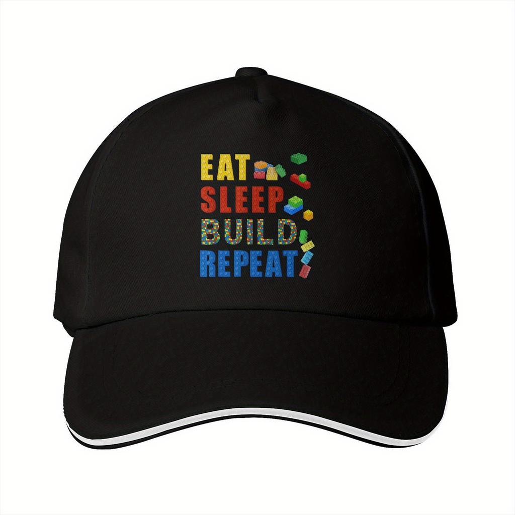 Eat Sleep Build Repeat Blocks Baseball Cap Polyester Adjustable Casual Summer Outdoor Cap