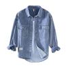 Autumn Men's Retro Light Denim Long Sleeve Shirt with Double Pockets