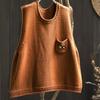 Women Vintage Pullover Sweaters Vest Sleeveless O-Neck Knitted Soft Patchwork Pockets Autumn Sweaters