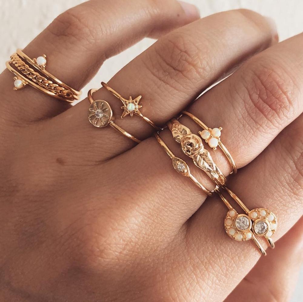 Women Boho Vintage Silver Color Big Stone Ring Set for Women Fashion Bohemian Jewelry 2019 New Hot