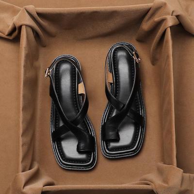 Sandale Retro Maro cu Vârf Deschis Pantofi Romani cu Toc Jos pentru Femei