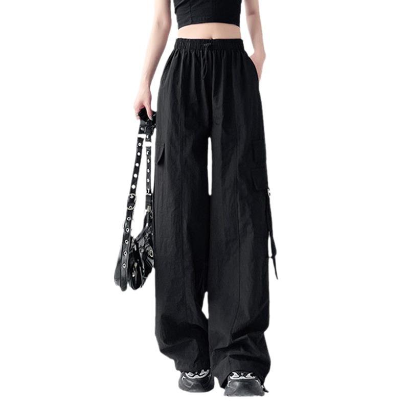 Pantalon de Travail Droit Couleur Unie Élastique Taille Haute Décontracté Pantalon pour Femmes